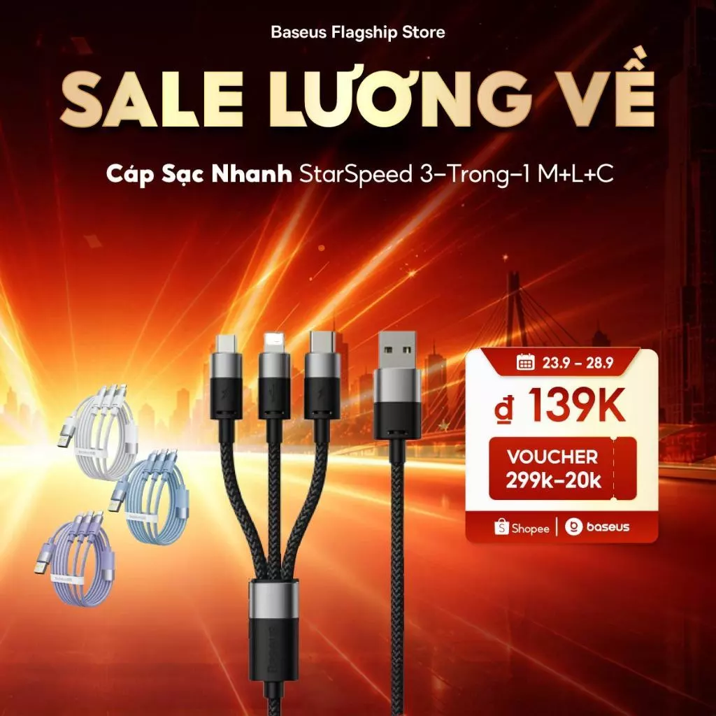 Baseus 3 trong 1 USB C 3.5A Cáp sạc Micro Type C