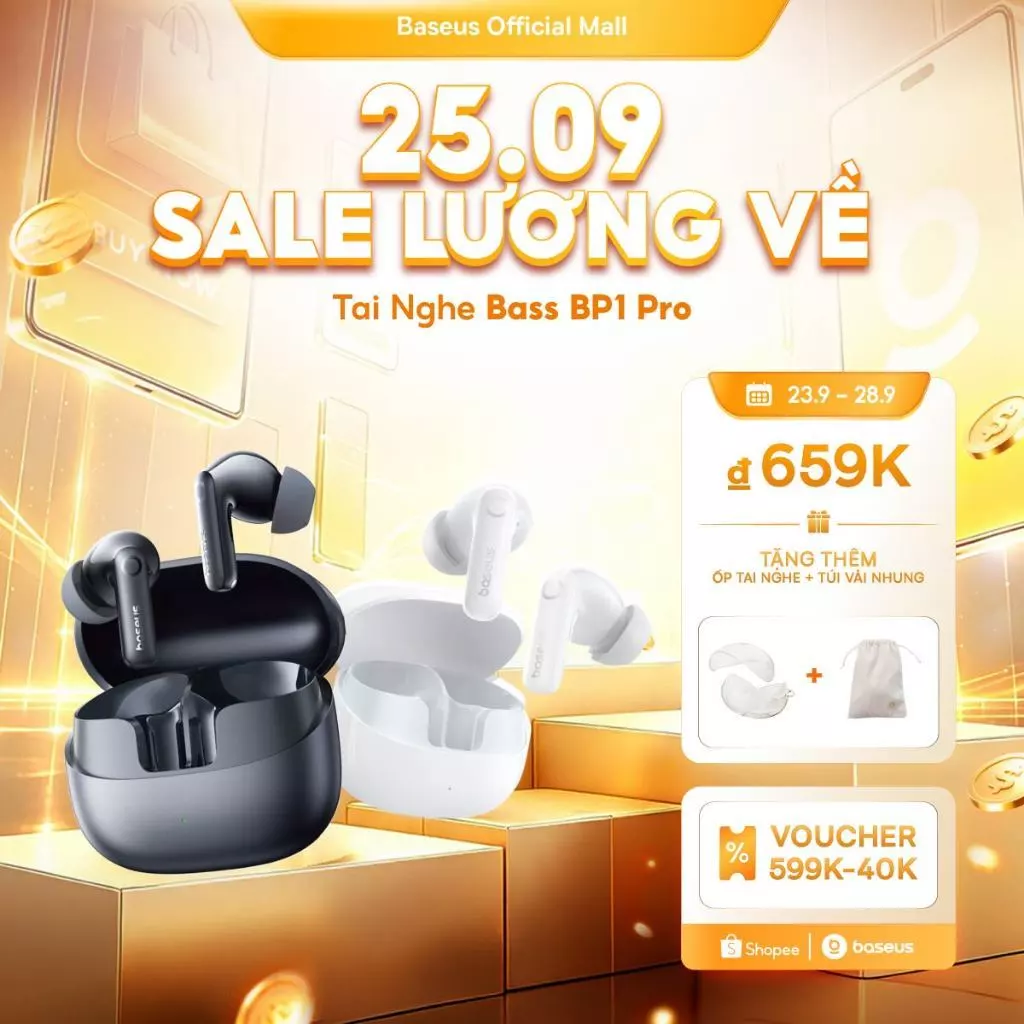 Tai nghe không dây Baseus BP1 Pro ANC -50dB Giảm tiếng ồn Hi-Res Bluetooth 6.0 IPX55 Chống nước 55Hr
