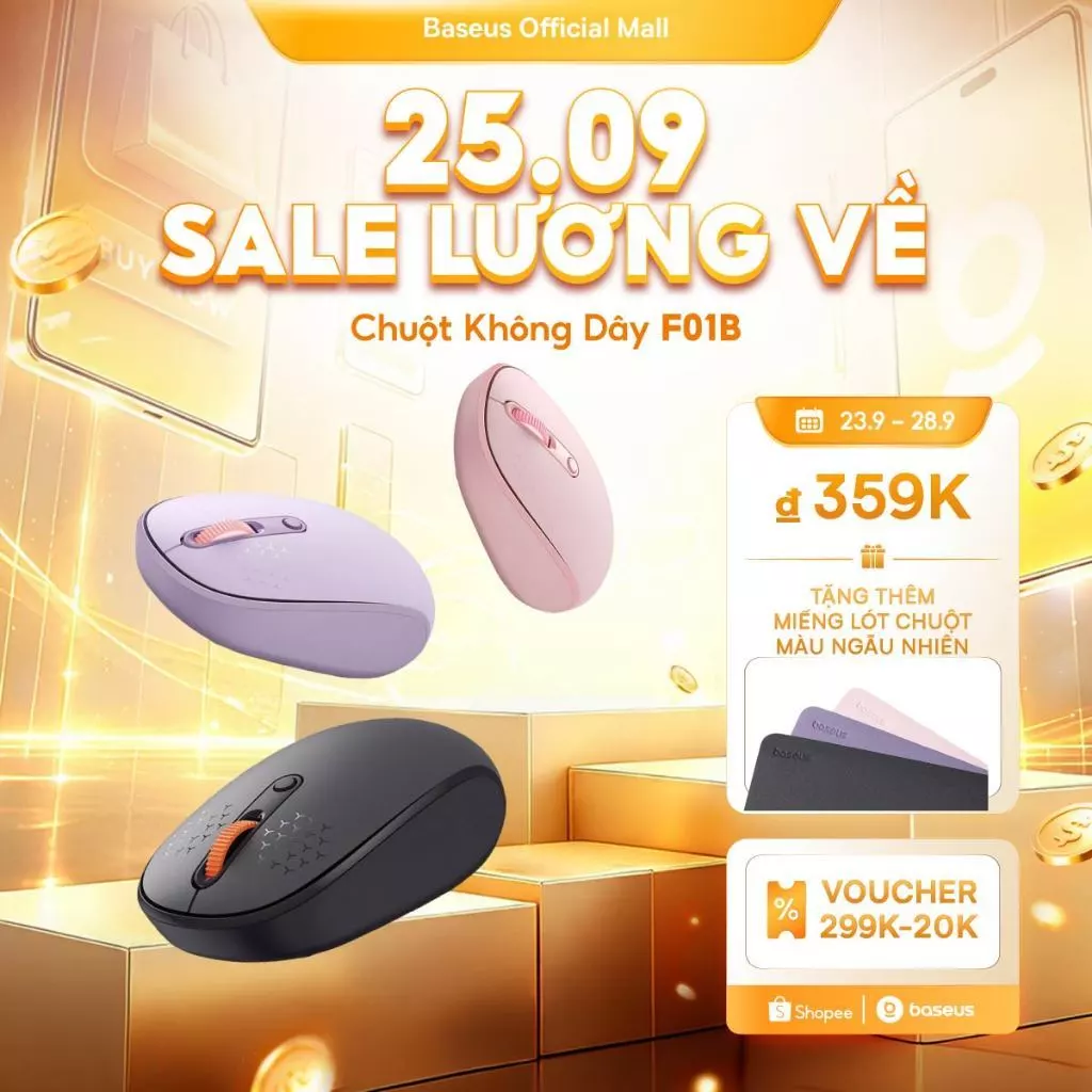 Chuột Không Dây F01B Baseus Thiết Kế Ôm Tay, Nhỏ Gọn Tinh Tế Kết Nối Ba Chế Độ Nhẹ Và Nhỏ Gọn