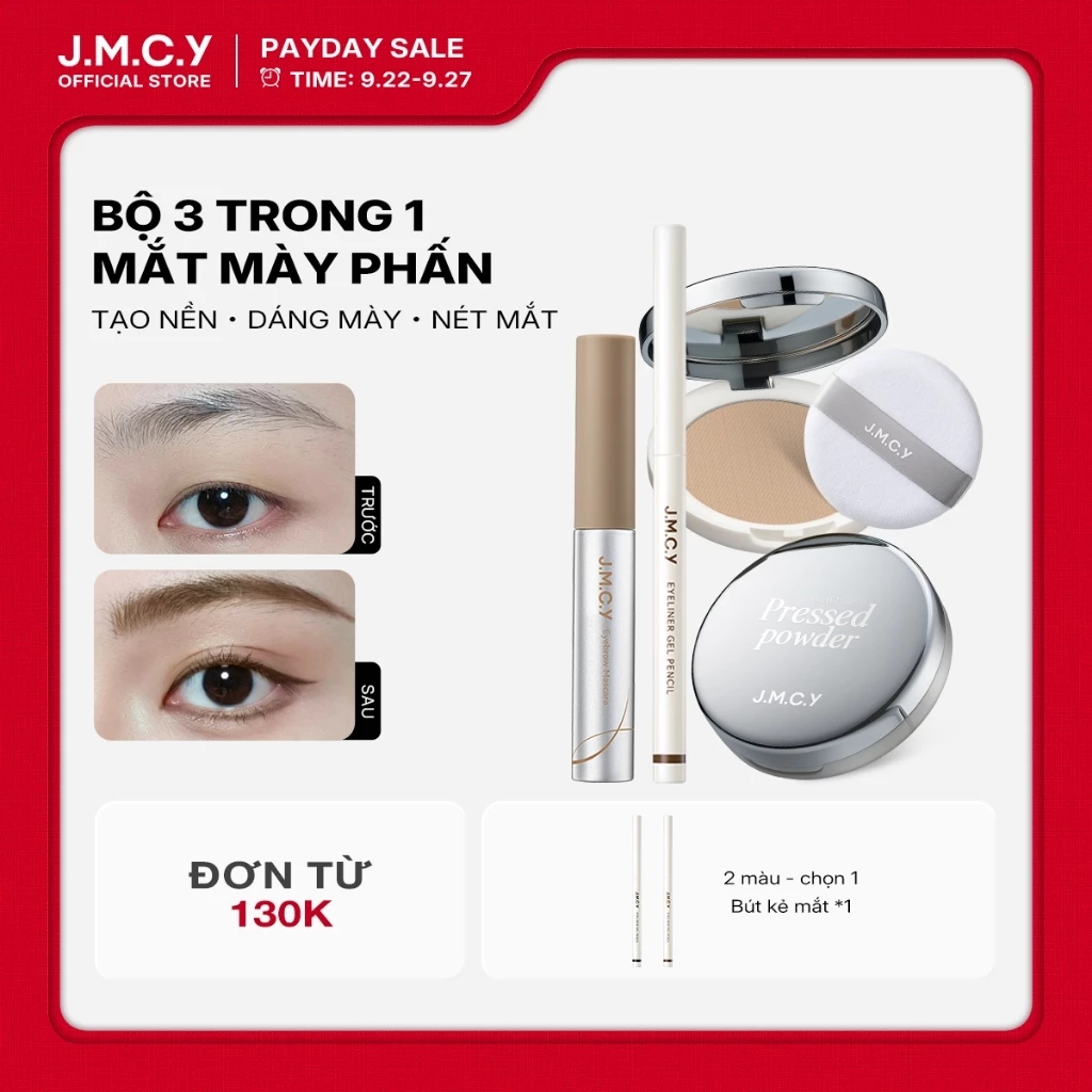 Gói trang điểm 3 trong 1 JMCY Bút kẻ mắt Gel màu chống thấm nước, Kem lông mày dài 12H, Phấn phủ che khuyết điểm kiểm soát dầu 24H