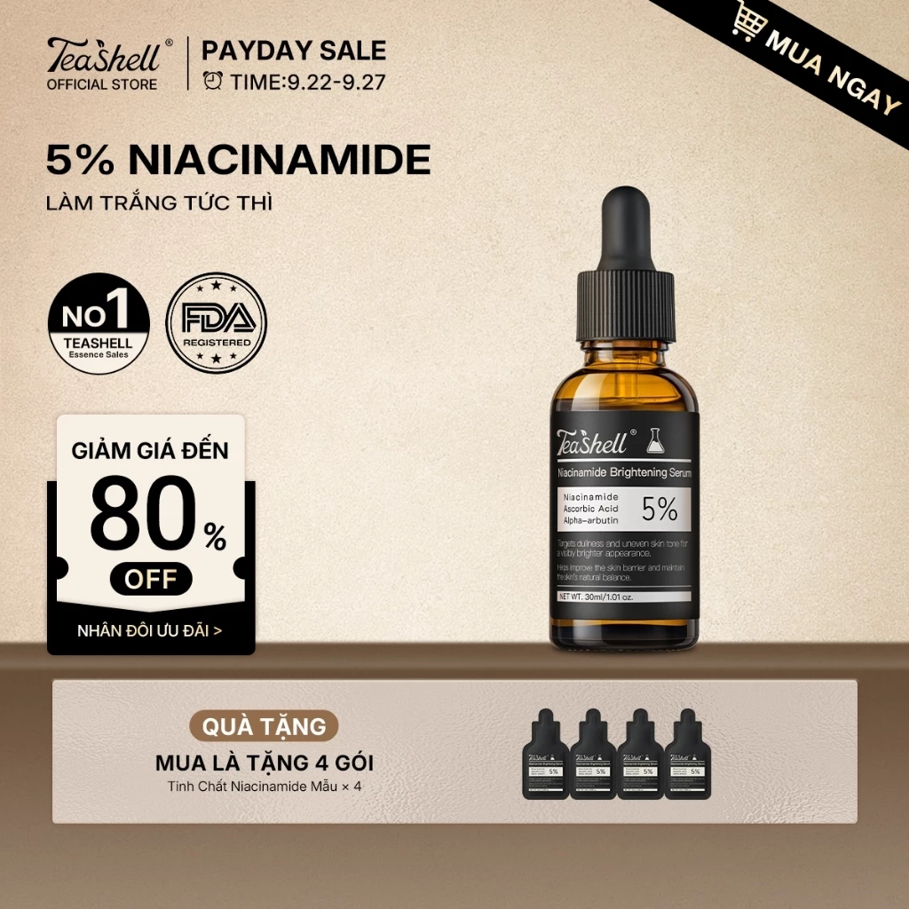 TEASHELL SERUM LÀM SÁNG Niacinamide 5%  Làm sáng da + Làm dịu & Phục hồi da + Dưỡng ẩm lâu dài (3 trong 1)