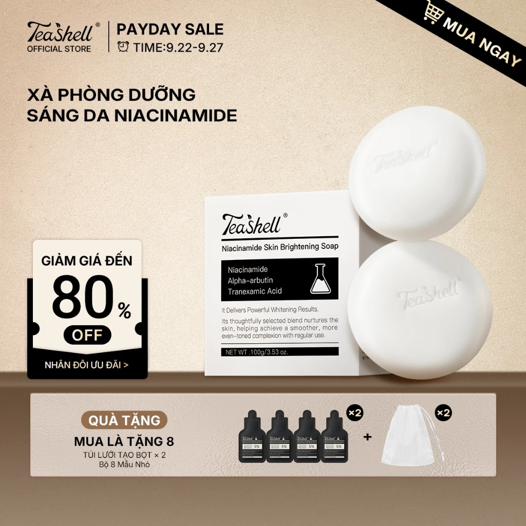 Teashell Niacinamide 5% Xà Phòng Làm Sáng Da Điểm Tối Kiểm Soát Dầu Dưỡng Ẩm Cho Da Nhạy Cảm 100g