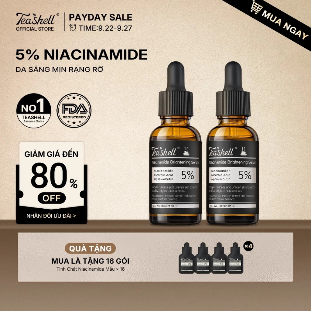【Giảm giá hấp dẫn】Teashell Huyết thanh Niacinamide 5% Niacinamide kết hợp với vitamin C và alpha-arbutin làm dịu và sửa chữa, với bằng sáng chế kép để làm sáng và ổn định da trong một bước!