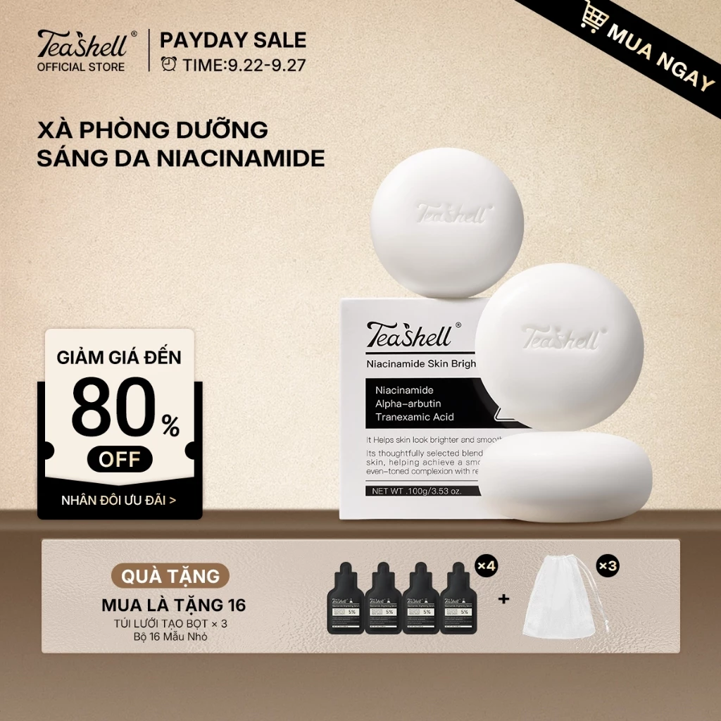 Teashell Niacinamide 5% Xà Phòng Làm Sáng Da Điểm Tối Kiểm Soát Dầu Dưỡng Ẩm Cho Da Nhạy Cảm 100g
