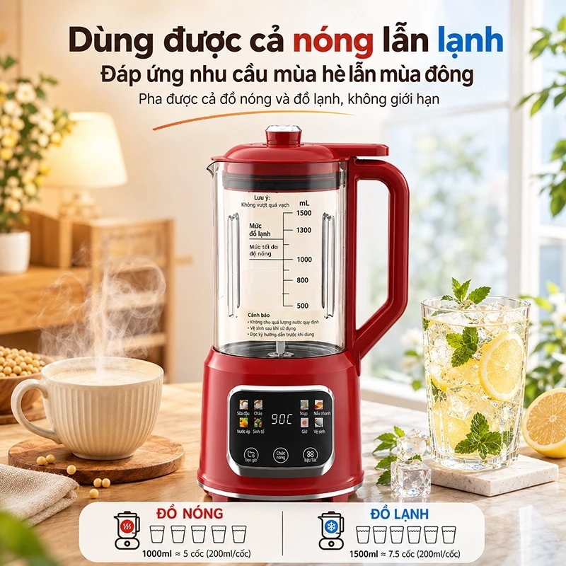 Máy Xay Sinh Tố Đa Năng 1800ML | Máy Nấu Sữa Hạt, Làm Sữa Đậu Nành Tự Động - Tự Làm Sạch, Hẹn Giờ, Chạy Êm