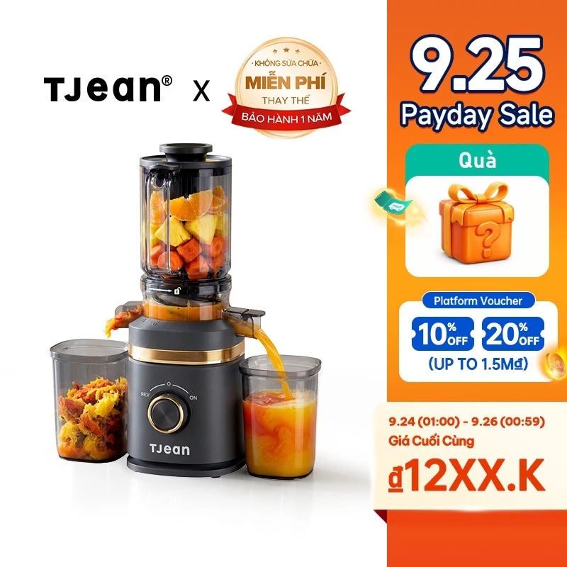TJean Máy ép chậm đa năng 150W - máy ép trái cây làm kem, dung tích lớn, bảo hành 12 tháng