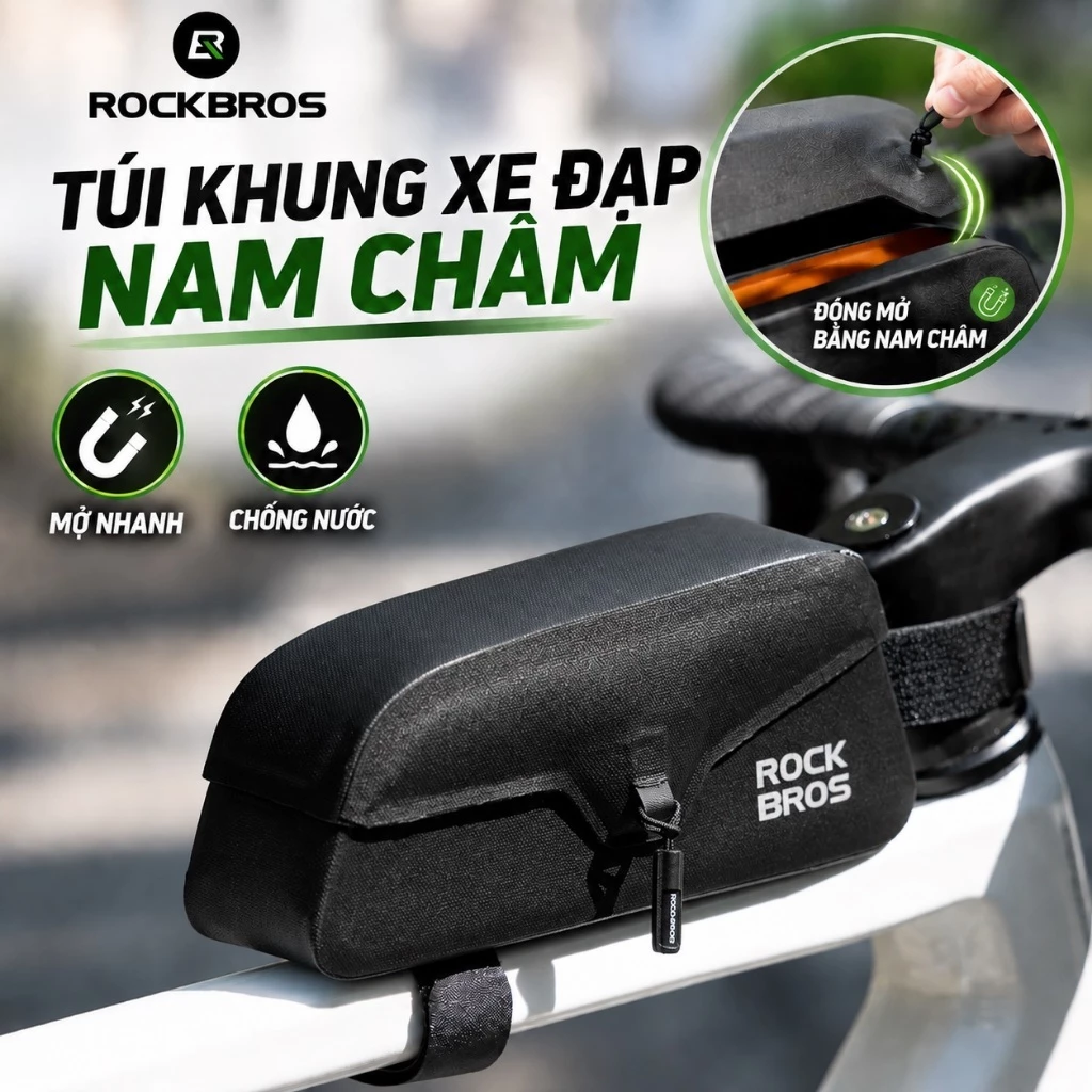 【Giao hàng 3 ngày】ROCKBROS Túi Xe Đạp Từ Tính Mở Nhanh Chống Nước  Thiết Kế Hẹp Không Cọ Chân 0.6L/0.9L