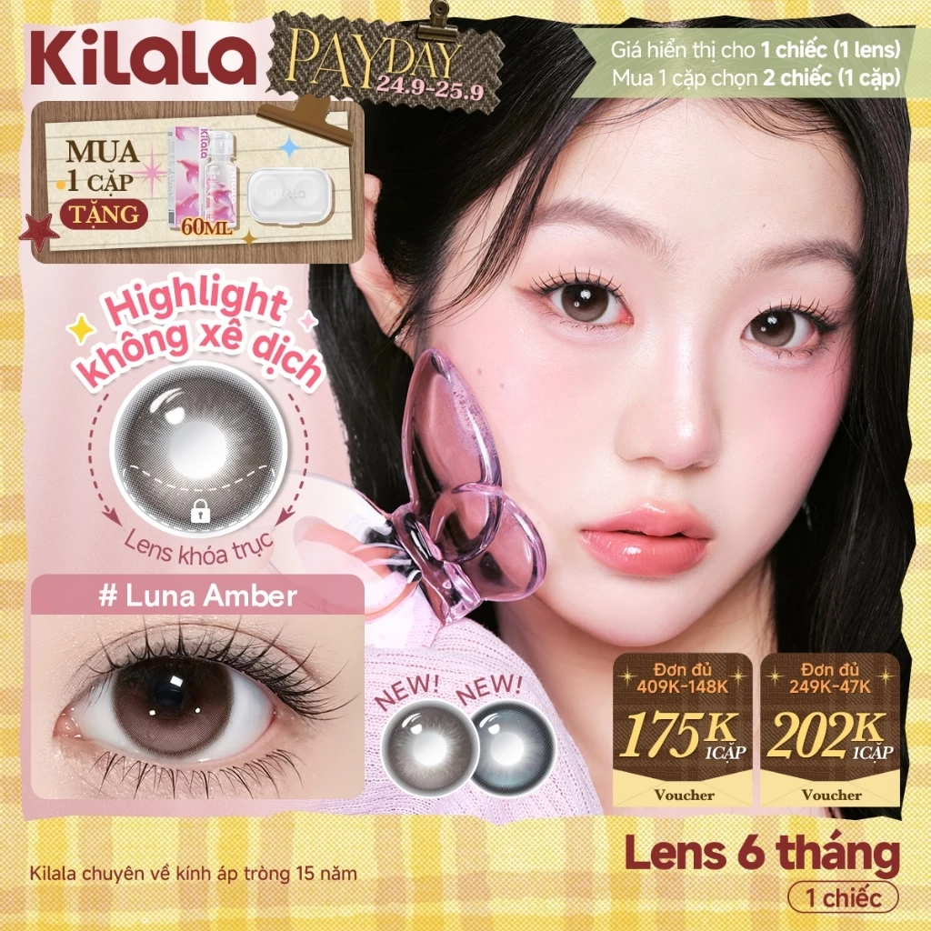 Lens khóa trục Kính áp tròng Kilala màu nâu BJD Luna Amber /Poseidon Blue/Chic Brown  DIA 14.5mm lens cận 6 tháng có độ 0 [Giá 1 chiếc lens ]