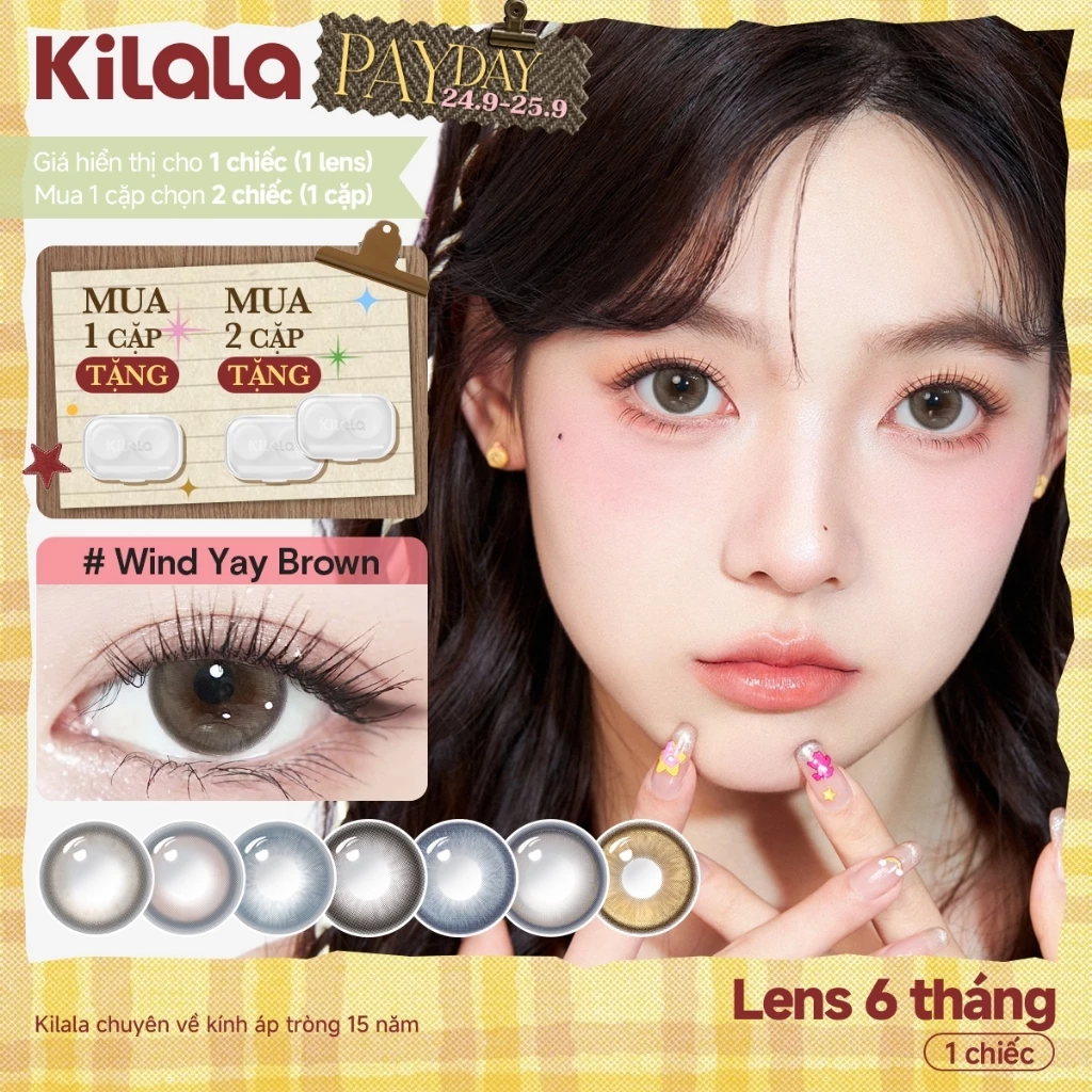 Kính áp tròng Kilala màu nâu Wind Yay Brown Forbidden Blue lens cận 6 tháng DIA 14.2-14.5mm có độ (0-7) [Giá 1 chiếc lens ]