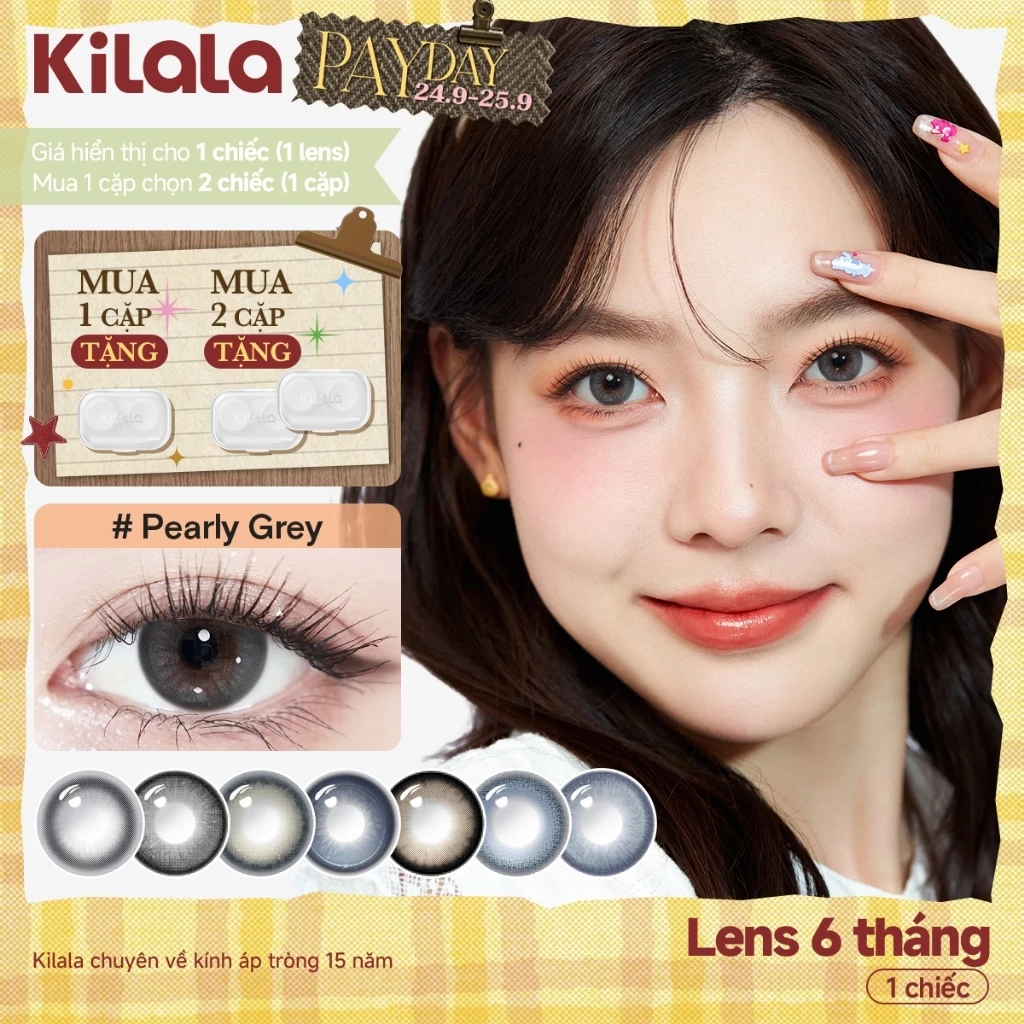 Kính áp tròng Kilala màu nâu Pearly Grey Psychedelic Black lens cận 6 tháng DIA 14.2-14.5mm có độ (0-7)[ 1 chiếc lens ]