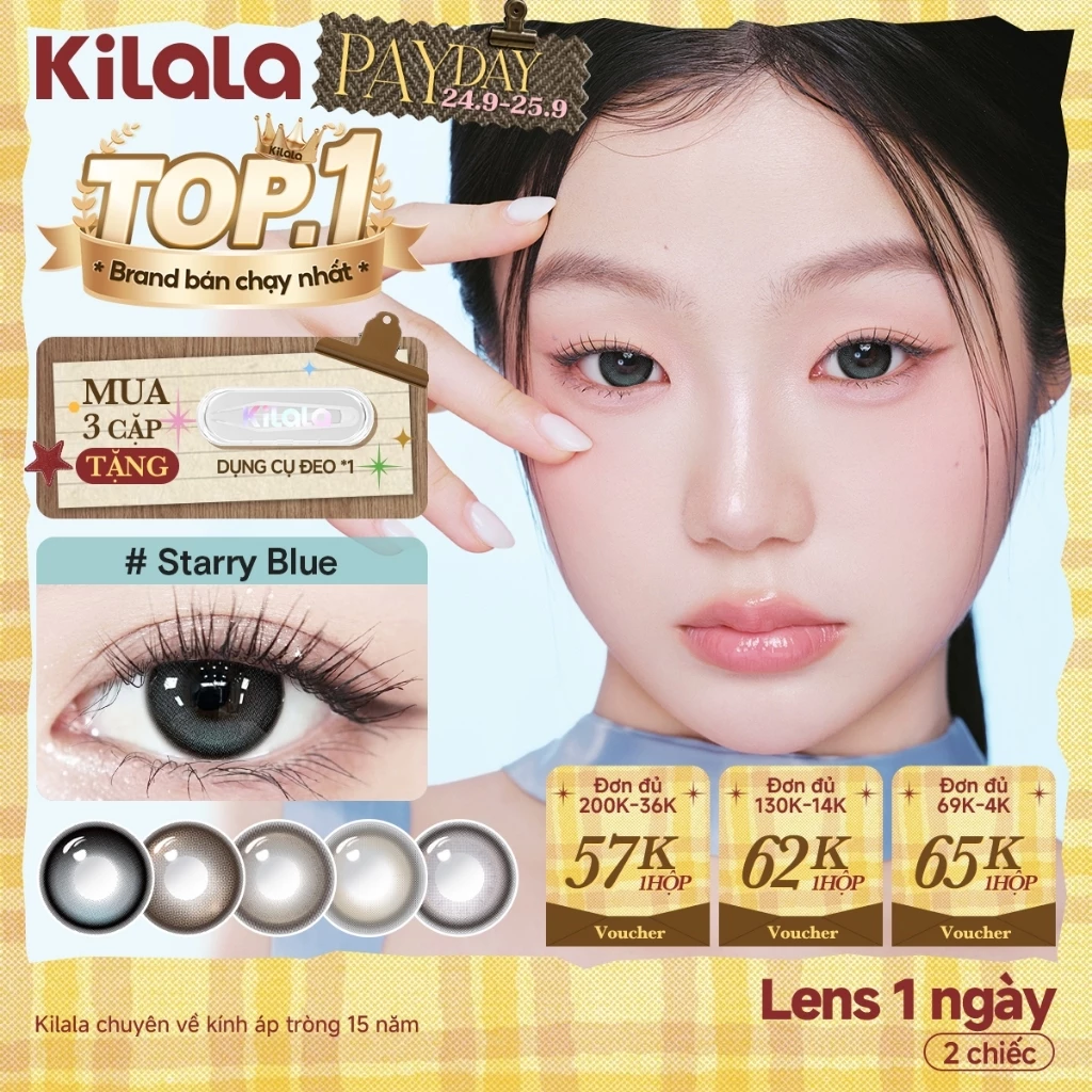 Kính áp tròng Kilala lens 1 ngày màu xám  DIA 14.0mm 14.2mm 14.5mm và màu xám Twinkle Brown，Ice Peach Grey，OatMilk Grey，Starry Blue lens cận 1 ngày có độ (0-7) 2 chiếc
