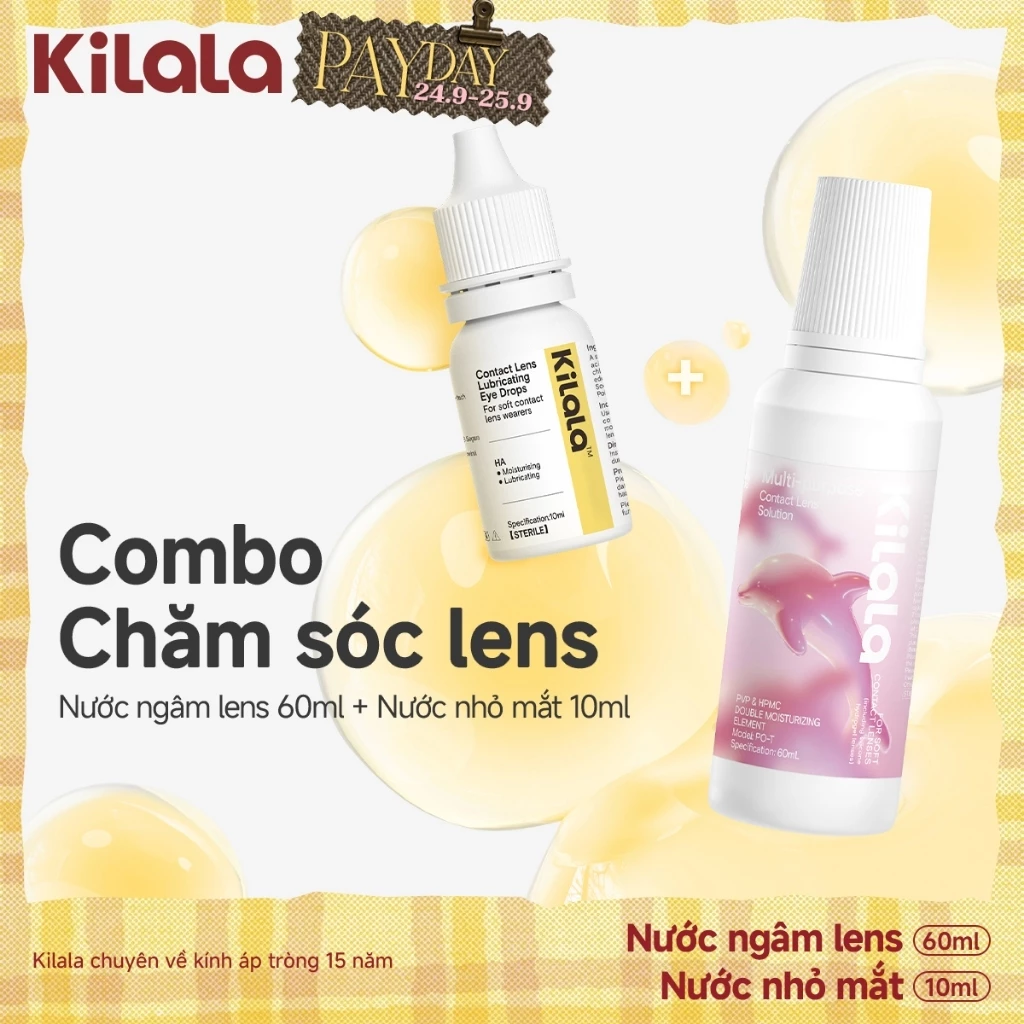 kilala Combo 10ml nước nhỏ mắt + 60ml nước ngâm lens