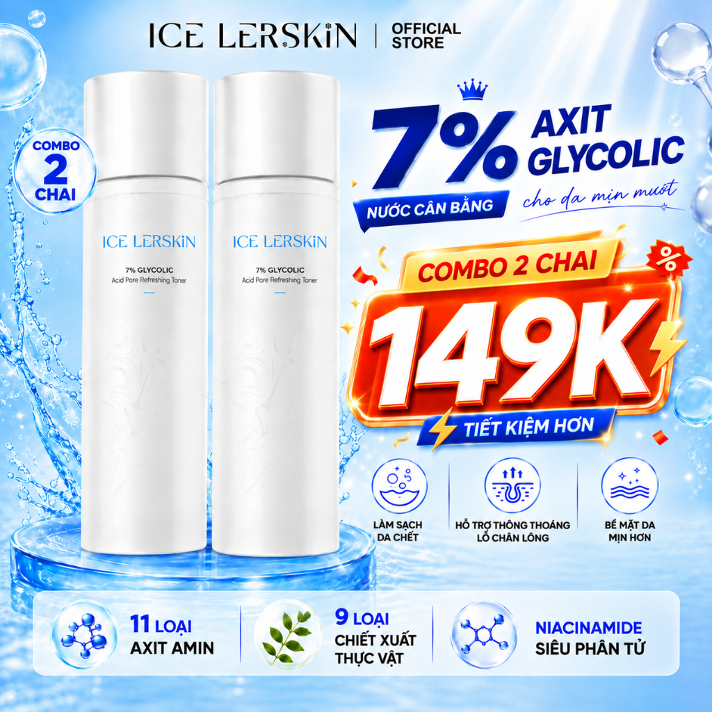 Nước hoa hồng ICE LERSKIN 7% Glycolic Acid 200ml Tẩy tế bào chết da chết &…