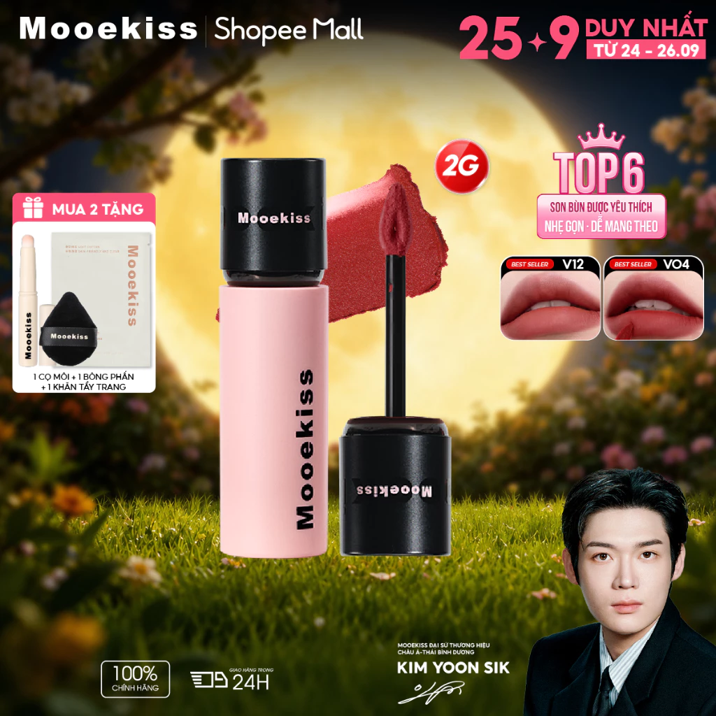 Son bùn Mooekiss chất lì mịn như nhung, không gây khô môi, giúp tôn da và giữ màu lâu trôi, thiết kế mini tiện mang theo 2g [KIM YOON SIK]