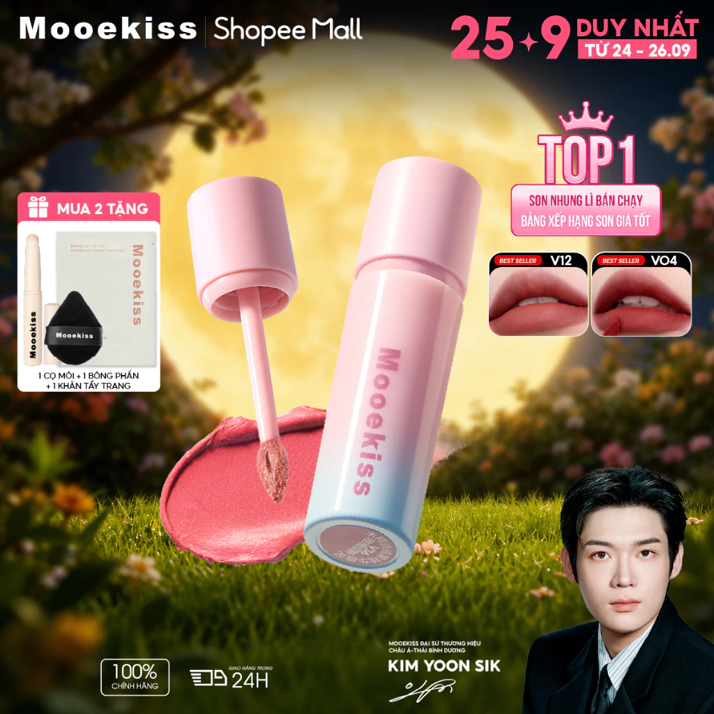 Son Mooekiss Velvet Lip Mud 3g, Lì Mịn Nhẹ Môi, Lâu Trôi, Tôn Da, Dòng Seaside