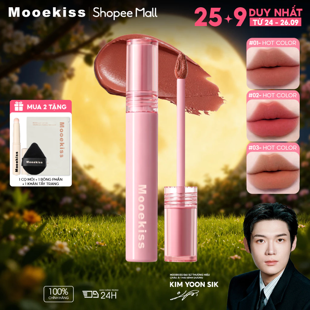 [NEW] Son bóng mờ Mooekiss, bóng nhung mờ, làm trắng son môi và tăng cường làn da