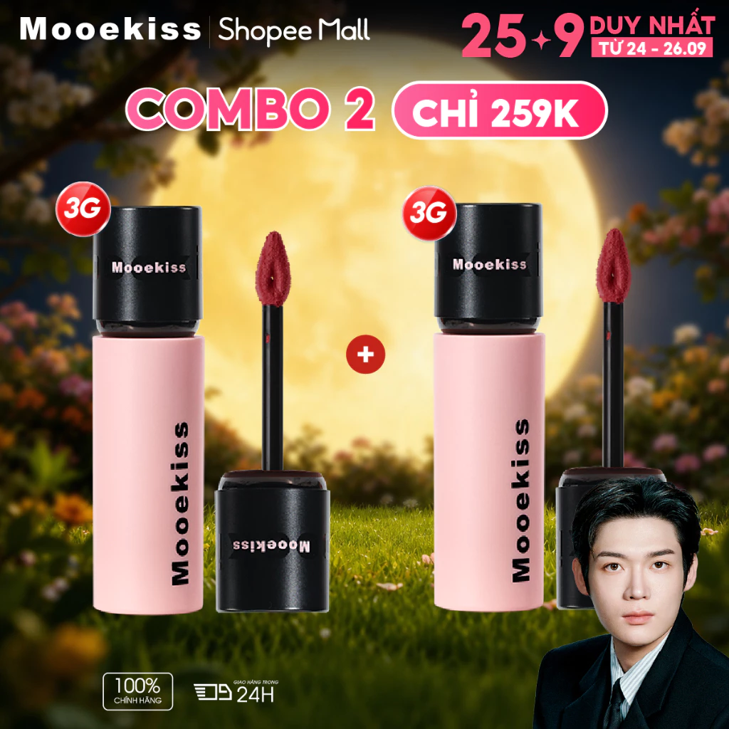 [LIVE Combo 3gx2] Combo 2 Son Mooekiss Velvet Lip Mud  Lì Mịn, Lên Màu Chuẩn, Giữ Màu Lâu, Tiết Kiệm 3gx2
