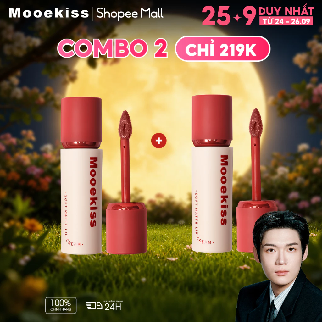 [KOL Combo 2] Combo 2 Son Lì Mooekiss, Chất Mờ Tự Nhiên, Mịn Nhẹ, Tôn Da, Lâu Trôi 3gx2
