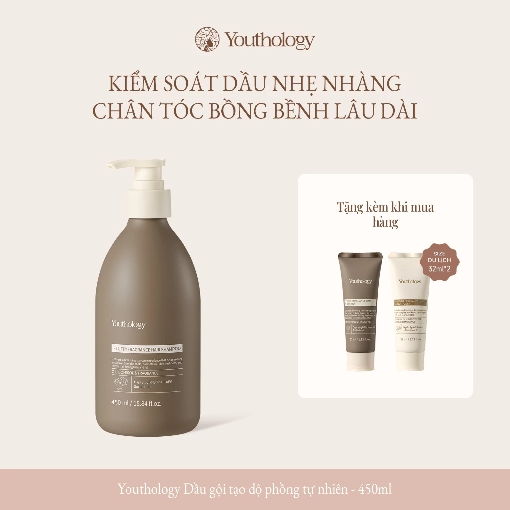 Youthology Dầu Gội Đầu Tạo Phồng 450ml - Hương Thơm Lâu, Nâng Chân Tóc, Giảm Bết Dầu, Tóc Bồng Bềnh Tự Nhiên