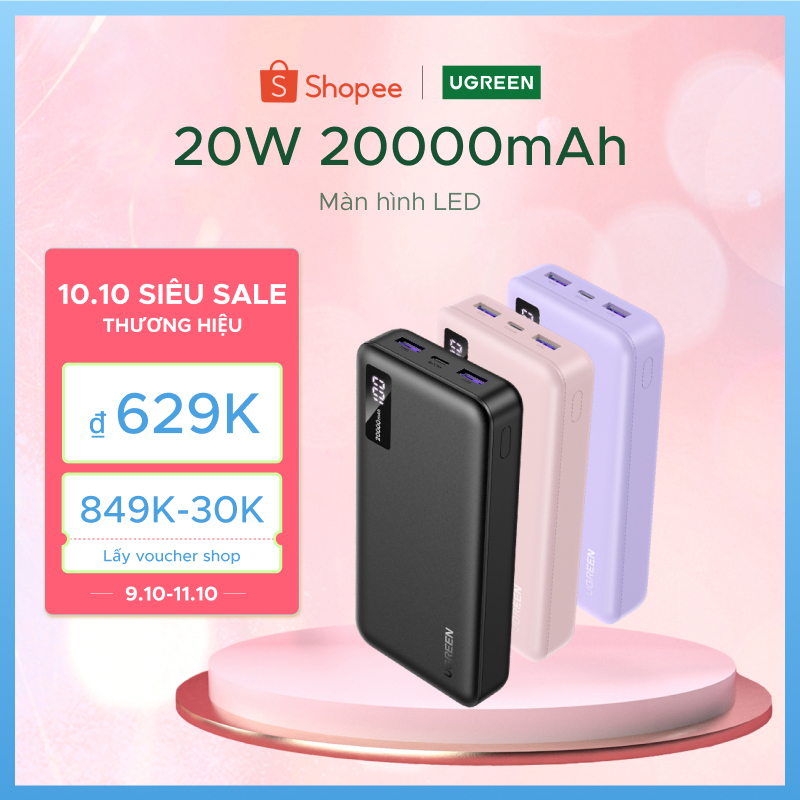 Pin sạc dự phòng Ugreen 10000mAh 20000mAh Powerbank PD3.0 20W QC 3.0 18W Max…