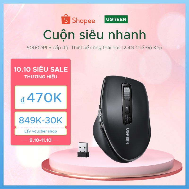 Chuột không dây cuộn siêu nhanh Ugrene Bluetooth 5.4/5.0 2.4G Công thái học…
