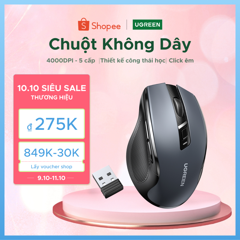 Chuột không dây UGREEN 6 nút bấm 5 cấp độ DPI 4000DPI 2.4G thích hợp cho máy…