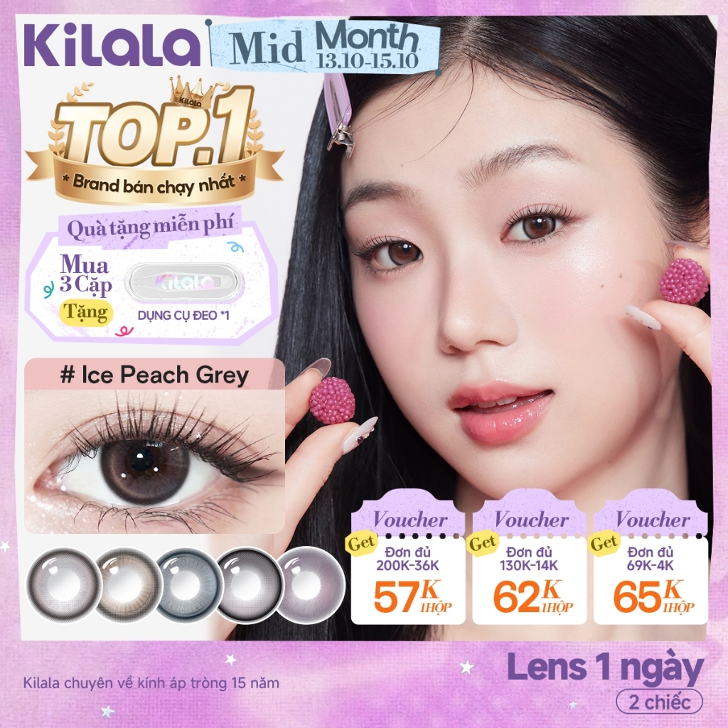 Kính áp tròng Kilala lens 1 ngày màu xám DIA 14.2-14.5mm Honey Choco/Amber…