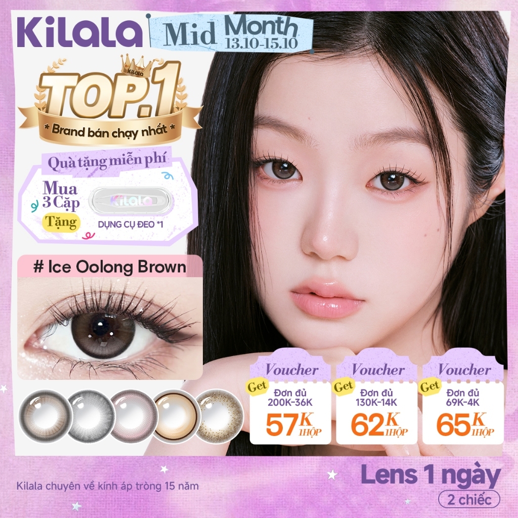 Kính áp tròng Kilala lens 1 ngày màu xám（ DIA 14.0-14.5mm） Supermodel…