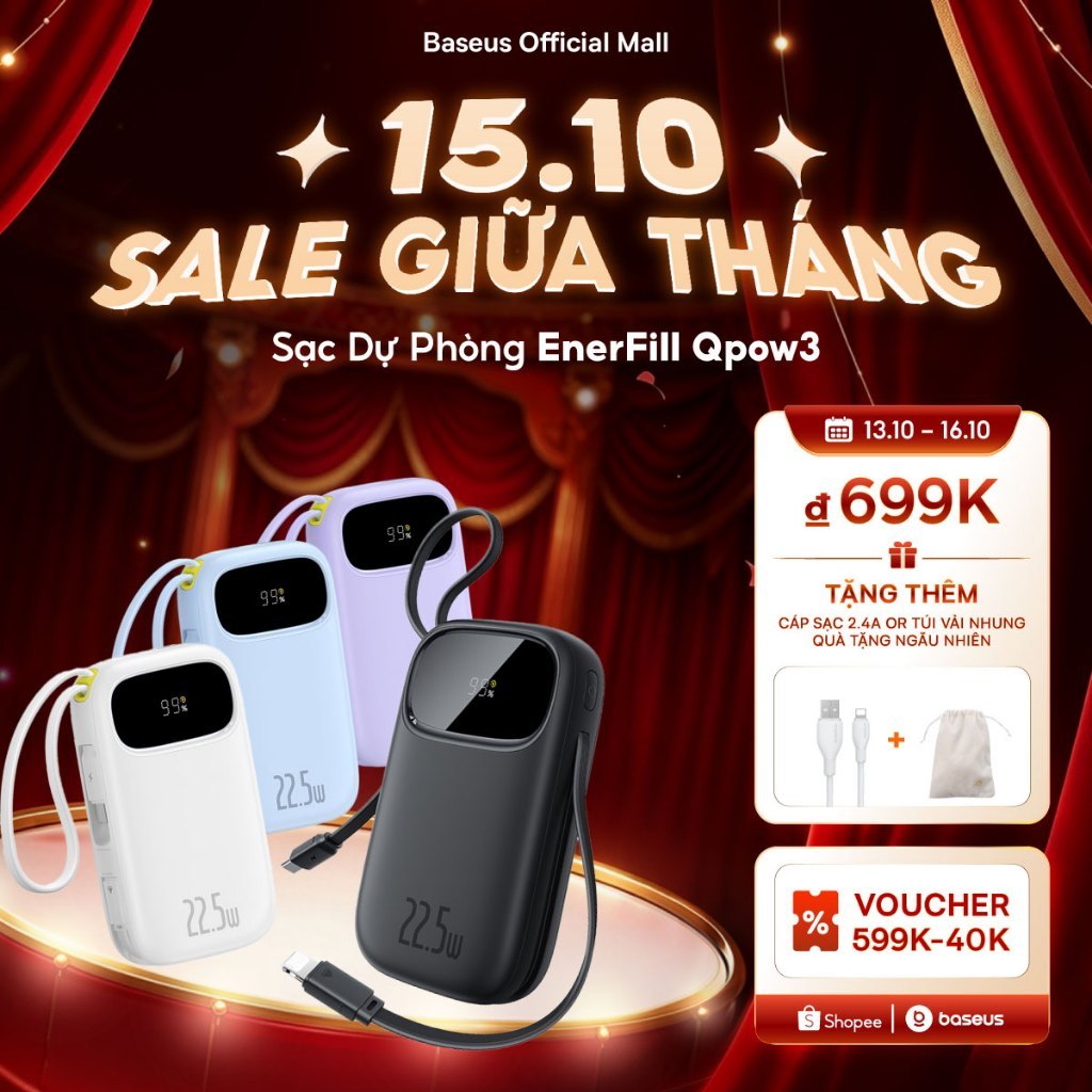 Sạc Dự Phòng EnerFill Qpow3 Baseus Pin Dự Phòng Sạc Nhanh Màn Hình Kỹ Thuật Số…