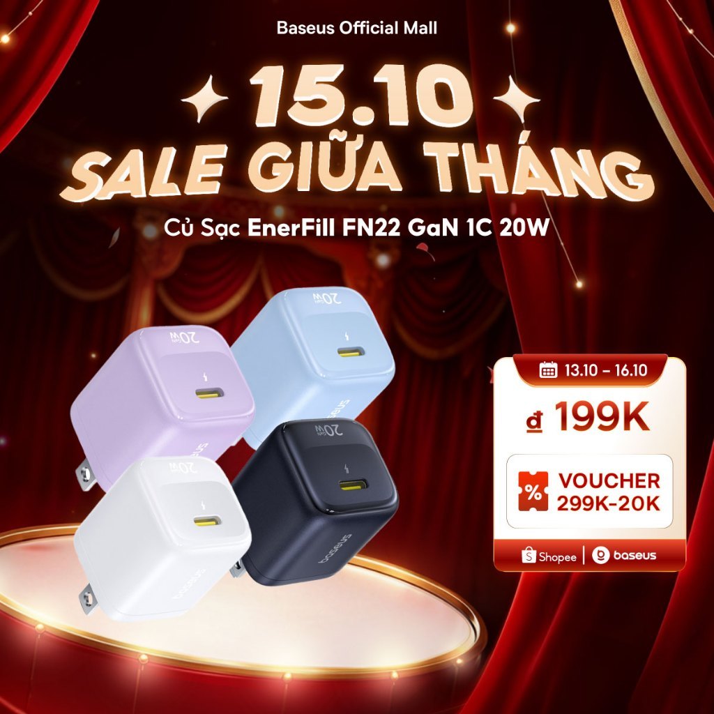 Củ sạc nhanh BASEUS PD 20W GaN5 1C thích hợp cho i14 13 12 pro max