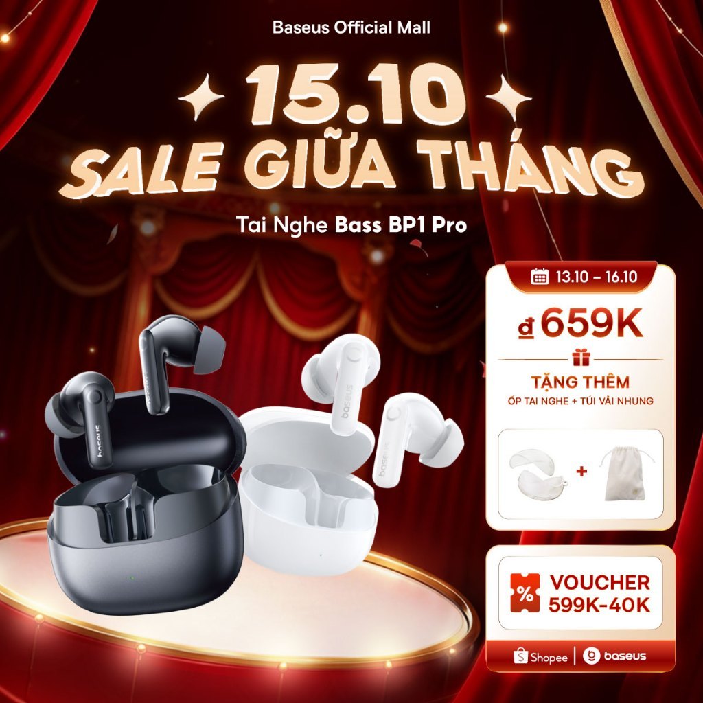 Tai nghe không dây Baseus BP1 Pro ANC -50dB Giảm tiếng ồn Hi-Res Bluetooth 6.0…