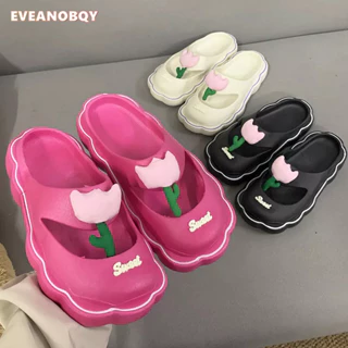 EVEANOBQY EVEANOBQY Dép Sandal Bít Mũi Đính Hoa Dễ Thương Thời Trang Mùa Hè Cho Nữ