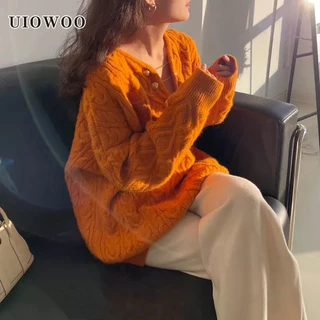 UIOWOO Áo Sweater Dệt Kim Thiết Kế Mới Thời Trang Mùa Thu Đông Dành Cho Nữ