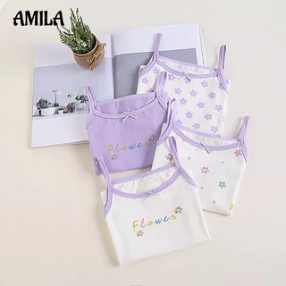 AMILA  Áo cotton Không Tay Màu Trơn Dễ Thương Cho Bé Gái