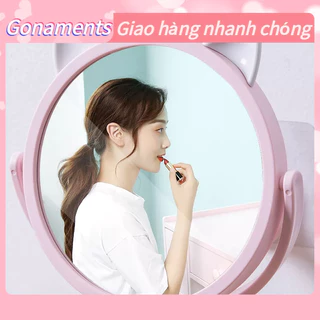 [Hàng Sẵn] Gương trang điểm, gương soi di động dòng thấp 2 mặt xoay 360 độ, Gương trang điểm Đường kính 16 5cm Hình ảnh rõ nét mỹ phẩm treo tường cho phòng tắm Gonaments F.