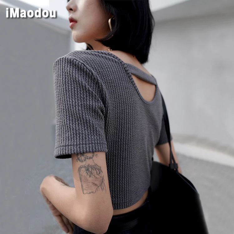 IMAODOU Áo thun croptop  retro thời trang mới mùa hè 2023 phong cách Hàn Quốc