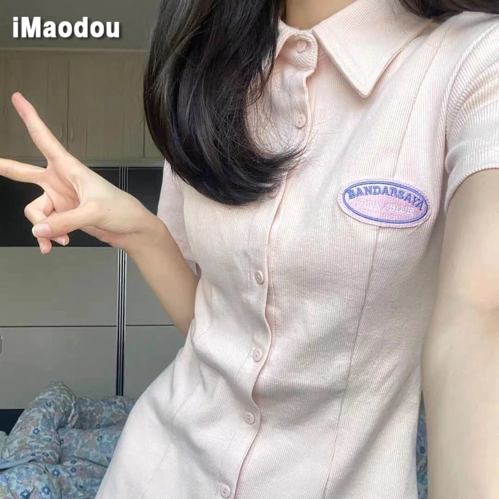 Đầm IMAODOU cổ POLO màu hồng kiểu pháp thời trang mùa hè xinh xắn cho nữ