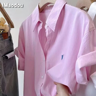 IMAODOU Áo sơ mi  cotton tay ngắn dáng rộng đơn giản thời trang Hàn Quốc cho nữ