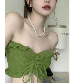 「MANSA」Áo Lửng Hở Rốn Phong Cách Hàn Quốc Thời Trang Cho Nữ quây áo dây croptop áo không dây