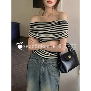 QKOOLE Áo Croptop Trễ Vai Tay Ngắn Dáng Ôm Phong Cách Hàn Quốc Thời Trang Mùa Hè Mới Cho Nữ