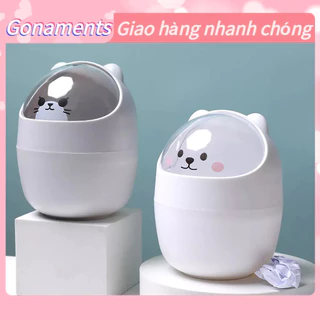 [Hàng Sẵn] Thùng Rác Mini Hình Gấu Có Nắp Kiêm Hộp Đựng Bút Và Đồ Cá Nhân Để Bàn Gonaments E.