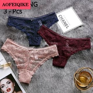 AOFEIQIKE AOFEIQIKE Set 3 Quần Lót Ren Trong Suốt Gợi Cảm Cho Nữ Size S-XL