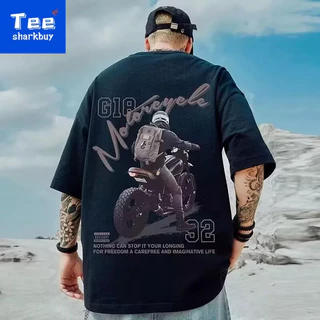 Áo thun nam unisex TEESHARKBUY tay ngắn màu đen/ trắng in hình size lớn M-5XL