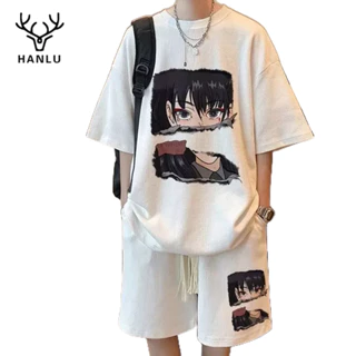 Hanlu men's suit waffle fabric thể thao thông thường quần short tay ngắn bộ hai mảnh đơn giản đa năng thoải mái thoáng khí