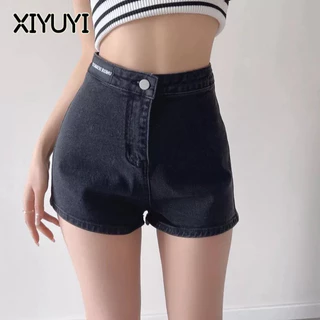 XIYUYI Quần Short denim Dáng Chữ a Lưng Cao Phong Cách Đường Phố Âu Mỹ Cho Nữ