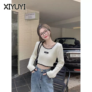 XIYUYI Áo sweater Tay Dài Hở Xương Quai Xanh Thời Trang Mùa Thu 2022 Cho Nữ