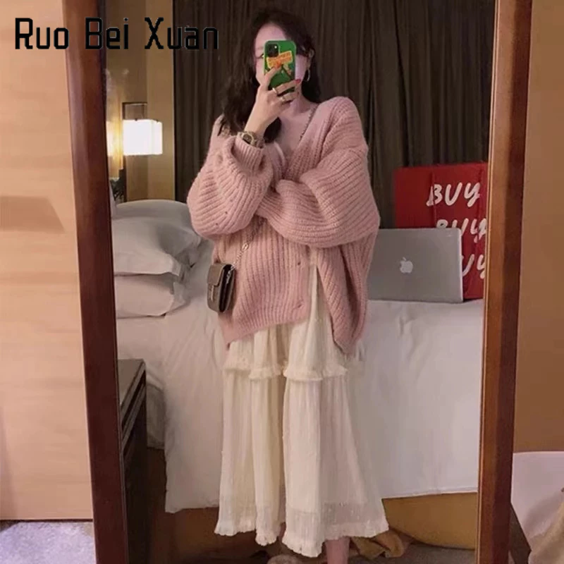 Ruo Bei  Xuan  Áo Khoác cardigan Dáng Rộng Thời Trang Thu Đông 2023 Mới Mẻ Cho Nữ