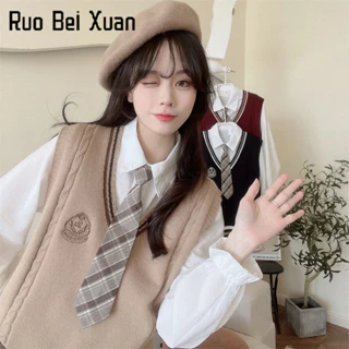 Áo sweater Ruo Bei Xuan dệt kim cổ chữ V màu tương phản thời trang thu đông cho nữ