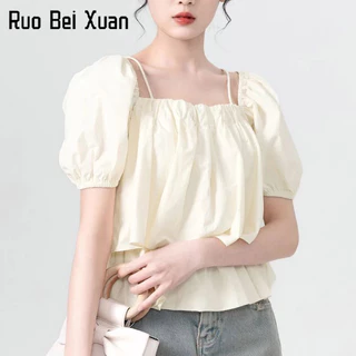 Áo kiểu Ruo Bei Xuan tay phồng cổ búp bê hở vai thời trang mùa hè dễ phối đồ cho nữ
