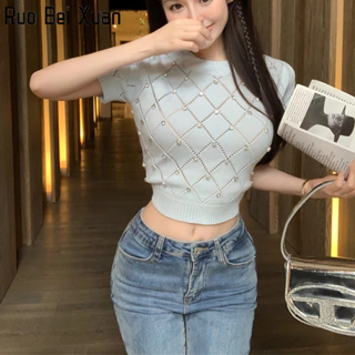 Áo sweater Ruo Bei Xuan tay phồng ôm dáng ngọt ngào phong cách Hàn Quốc thời trang 2023 dễ phối đồ cho nữ